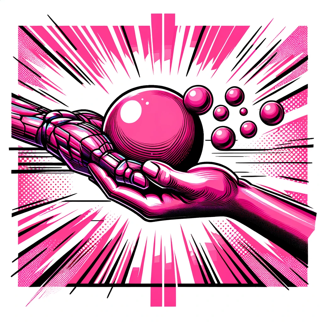 un main robot et un main humaine soutienne une boules le tout dans des teintes rosé